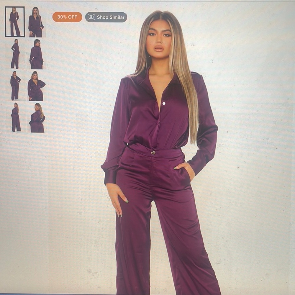 XL Fashionova Plum Satin Pant Set